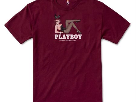 COLOR BARS PLAYBOY OPEN LATE TEE MAROON Hot on Sale