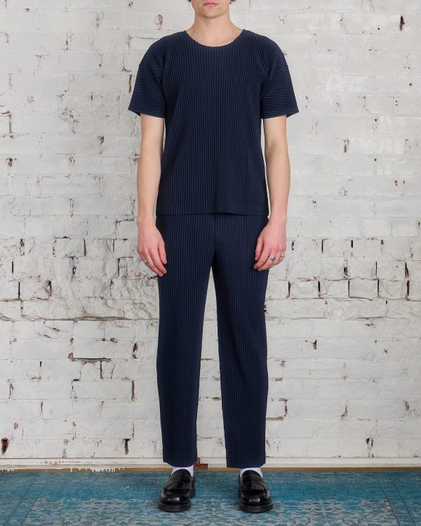 Issey Miyake Homme Plisse Basics Crew T-Shirt Navy Online now