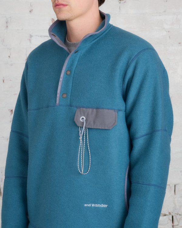 and wander Calamai Tech Wool Fleece Pullover Blue Gray Online