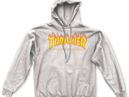 THRASHER FLAME LOGO HOODIE GREY Hot on Sale