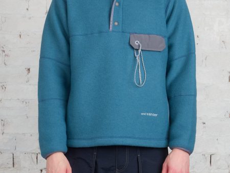 and wander Calamai Tech Wool Fleece Pullover Blue Gray Online