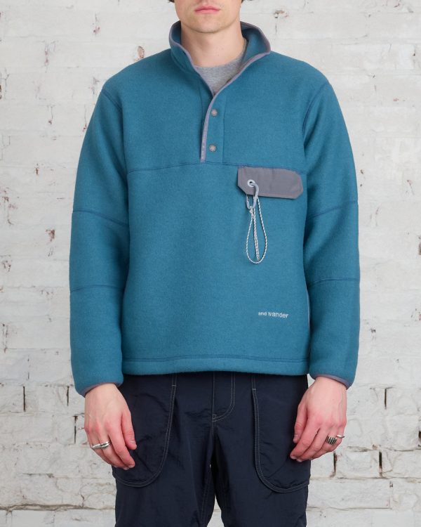 and wander Calamai Tech Wool Fleece Pullover Blue Gray Online