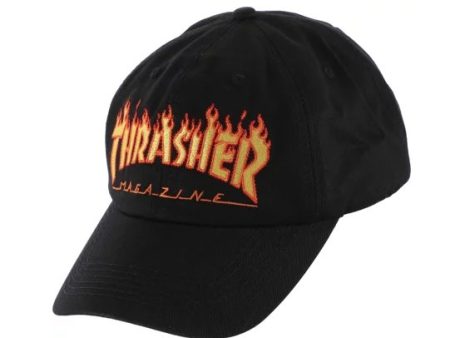 THRASHER FLAME LOGO DAD HAT BLACK on Sale