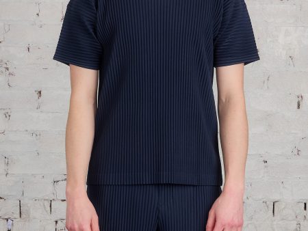 Issey Miyake Homme Plisse Basics Crew T-Shirt Navy Online now