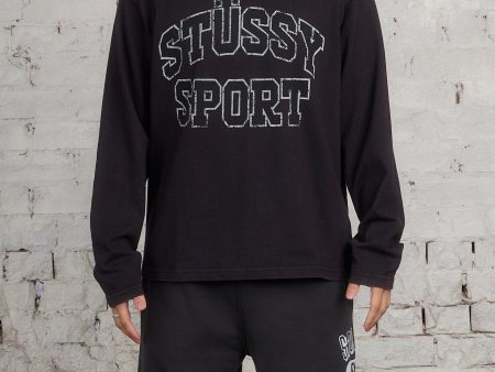 Stussy 2-Tone Cotton Mesh LS Crewneck Black Hot on Sale