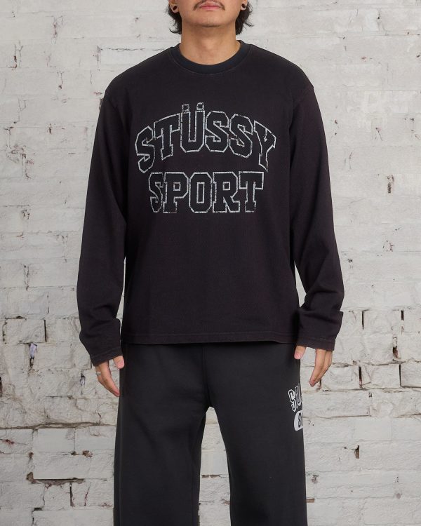 Stussy 2-Tone Cotton Mesh LS Crewneck Black Hot on Sale