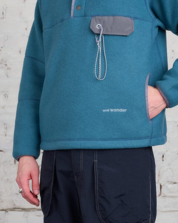 and wander Calamai Tech Wool Fleece Pullover Blue Gray Online