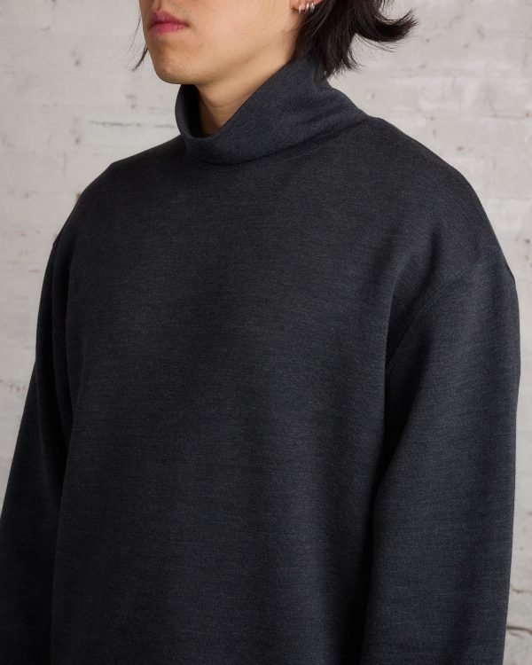 Lemaire Mock Neck Heavy Wool Sweatshirt Anthracite Melange Online Hot Sale