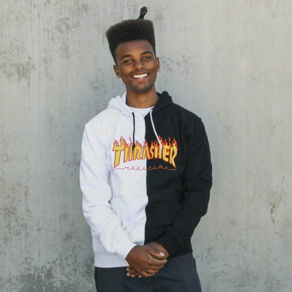 THRASHER FLAME LOGO SPLIT HOODIE WHITE   BLACK Online