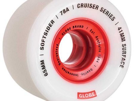 GLOBE SOFTSIDER CRUISER WHEELS 65MM 78A WHITE RED For Sale