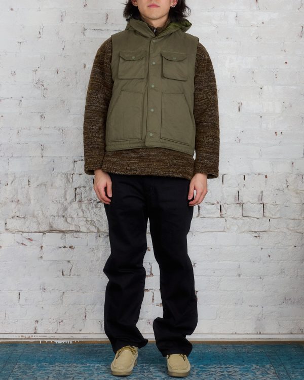 Engineered Garments Field Vest Olive PC Coated Cloth For Sale