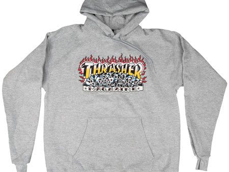 THRASHER KRAK SKULLS HOODIE HEATHER GREY For Cheap