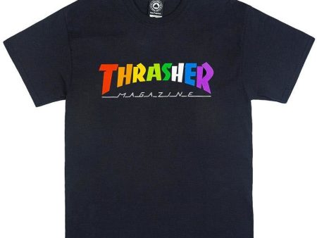 THRASHER RAINBOW MAG T-SHIRT BLACK For Sale