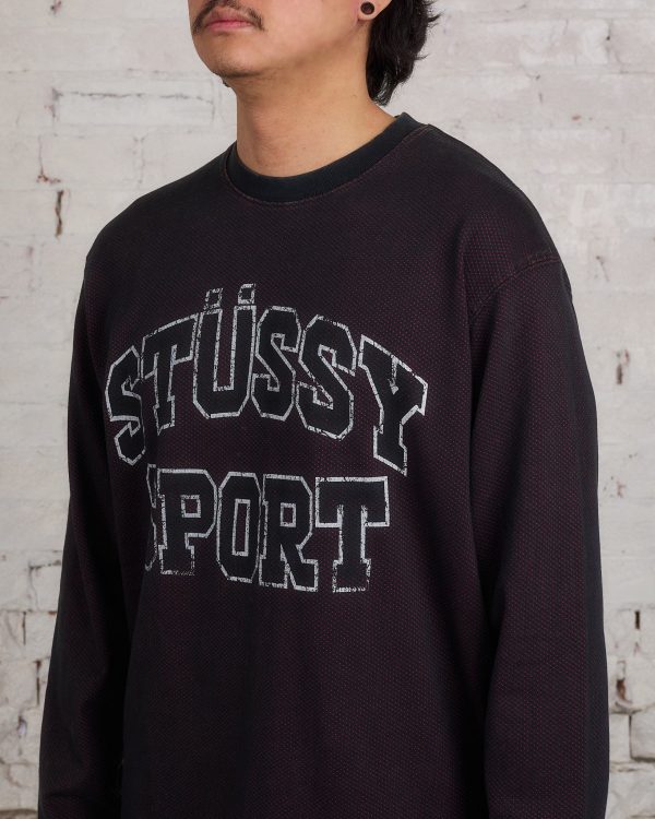 Stussy 2-Tone Cotton Mesh LS Crewneck Black Hot on Sale