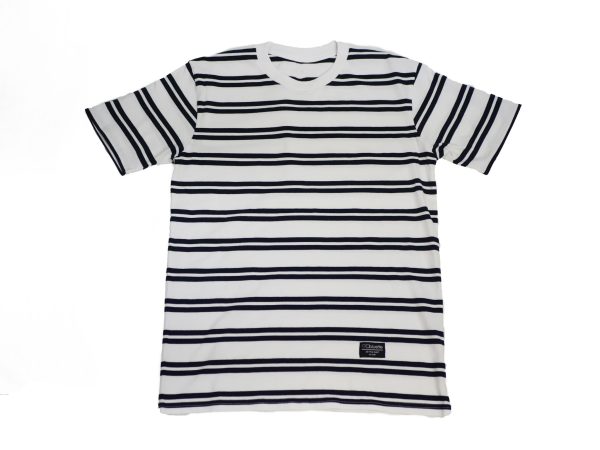 BLUETILE SURPLUS STRIPED TEE WHITE   NAVY Supply