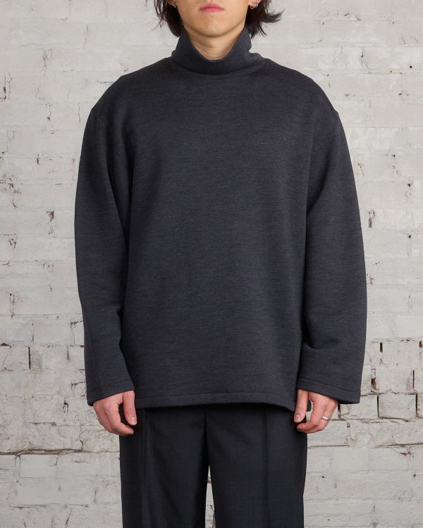 Lemaire Mock Neck Heavy Wool Sweatshirt Anthracite Melange Online Hot Sale