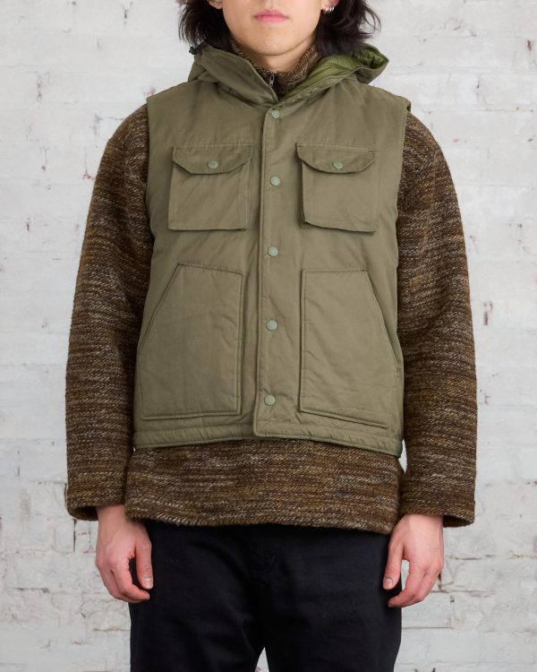 Engineered Garments Field Vest Olive PC Coated Cloth For Sale