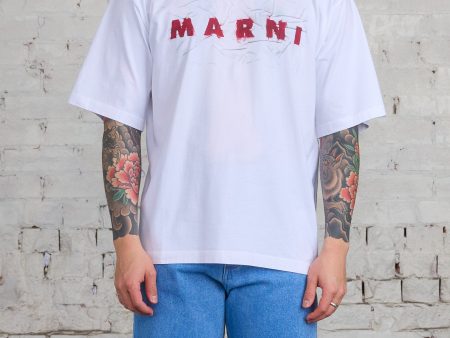 Marni Wrikled Logo Organic Cotton Logo T-Shirt Lily White Supply