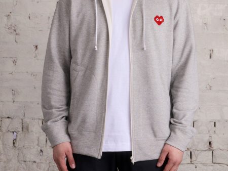 Comme des Garçons PLAY Invader Red Heart Zip Hooded Sweatshirt Grey on Sale